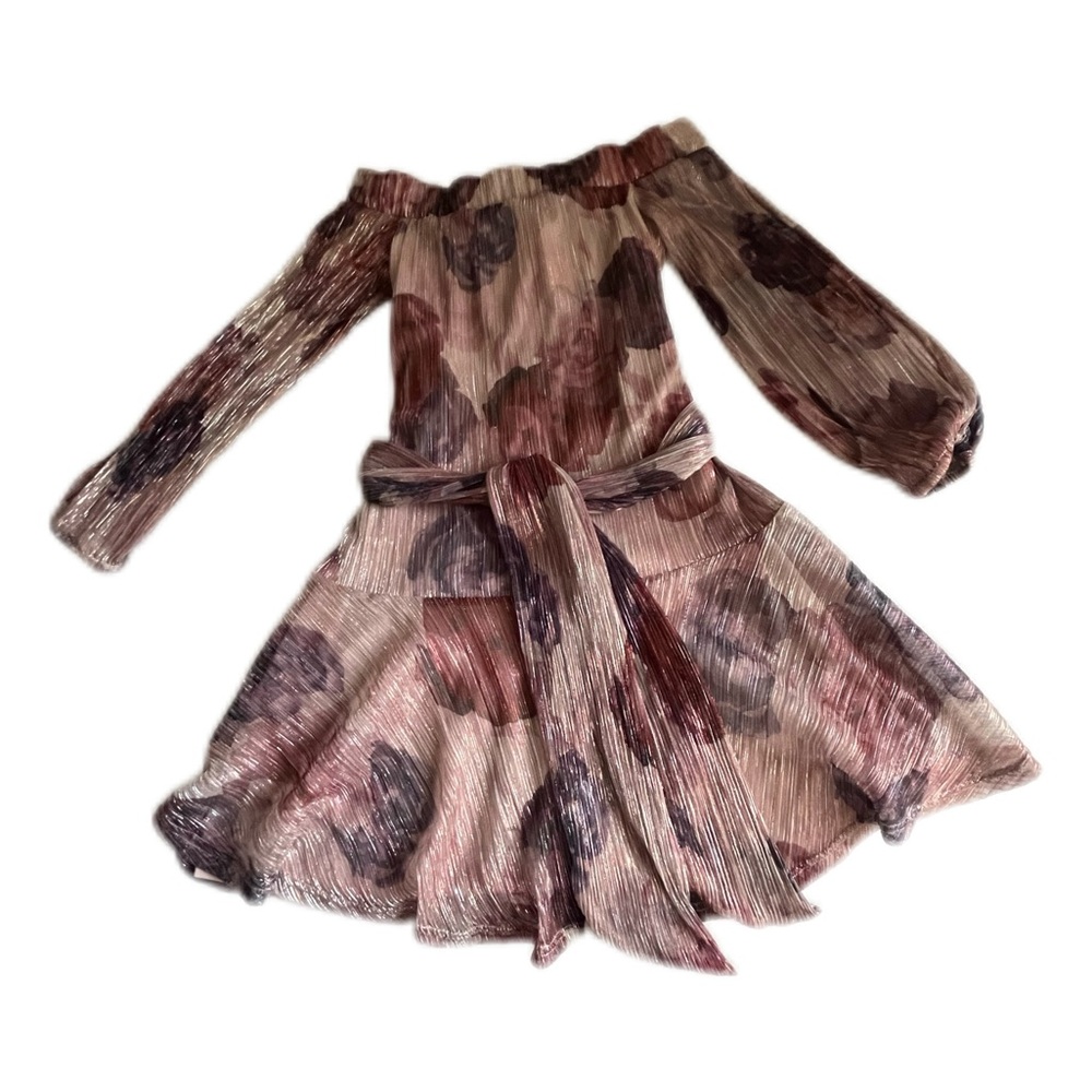 Shiny Pink and Brown Floral Off-Shoulder Sundress